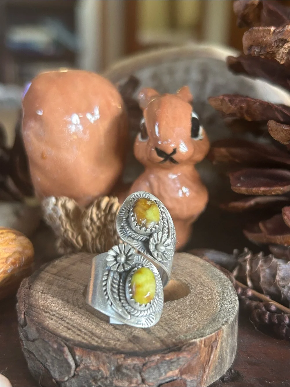 925 Sterling stunning details palomino turquoise bypass Ring